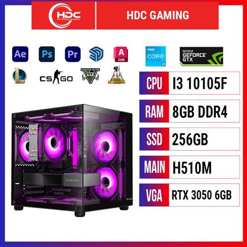 PC HDC GAMING CPU Intel i3 10105F – RAM 16GB DDR4 – SSD 256GB – MAIN H510 - VGA RTX 3050 6GB